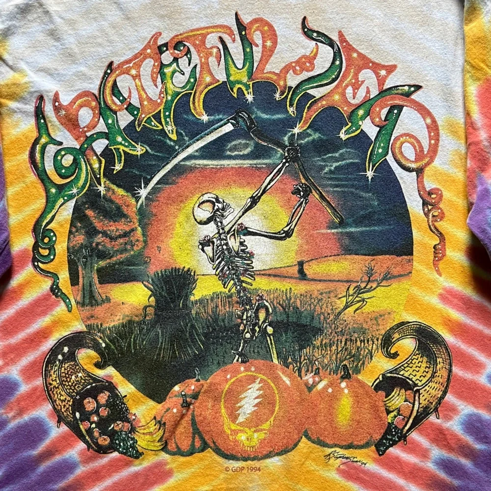 Grateful Dead Fall Tour 1994 Tie Dye Pumpkin Long Sleeve Shirt Sundog Tag Size M_3